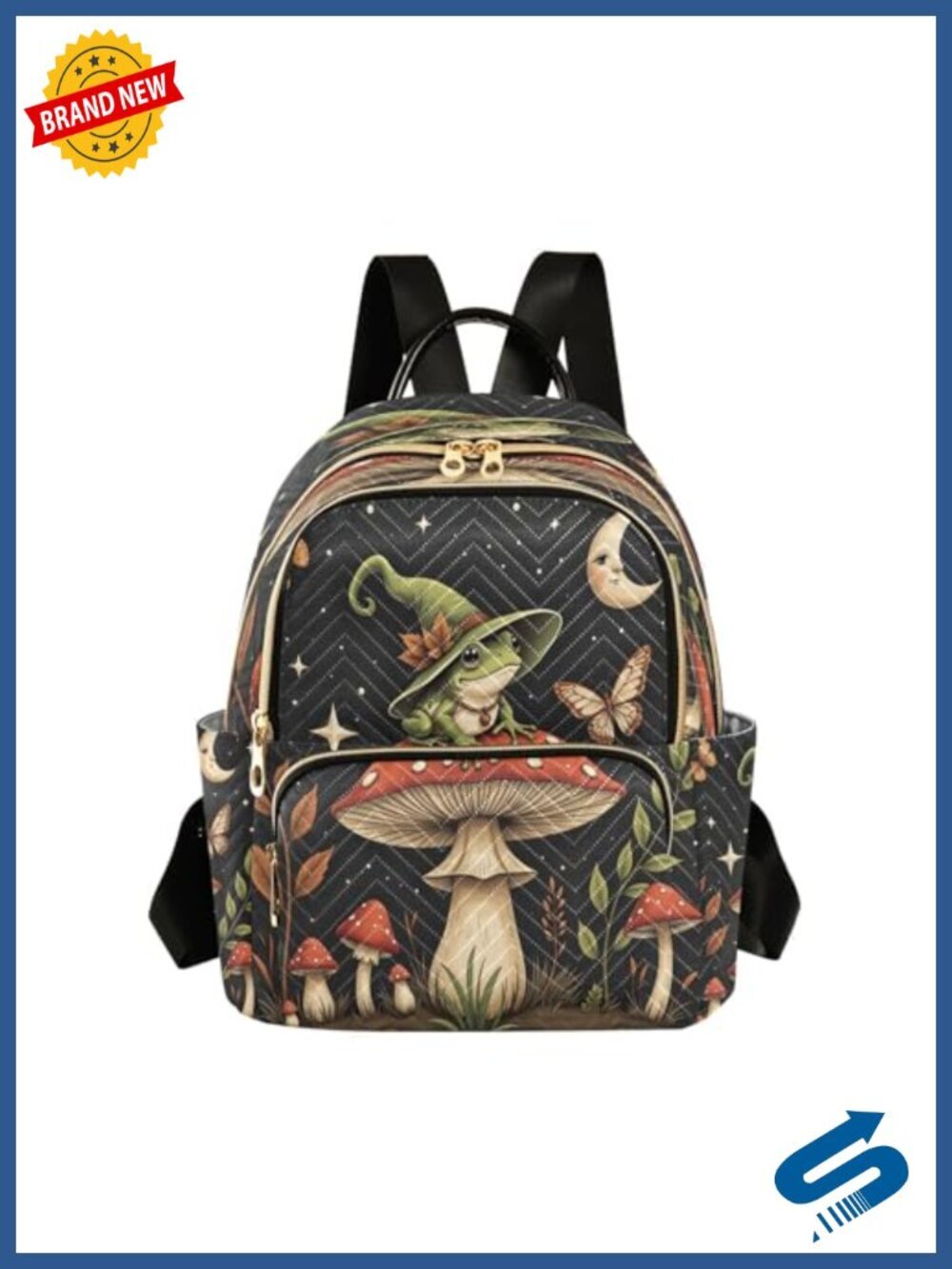 Lightweight Mini Backpack with Fun Frog Mushroom Design, Travel Daypack